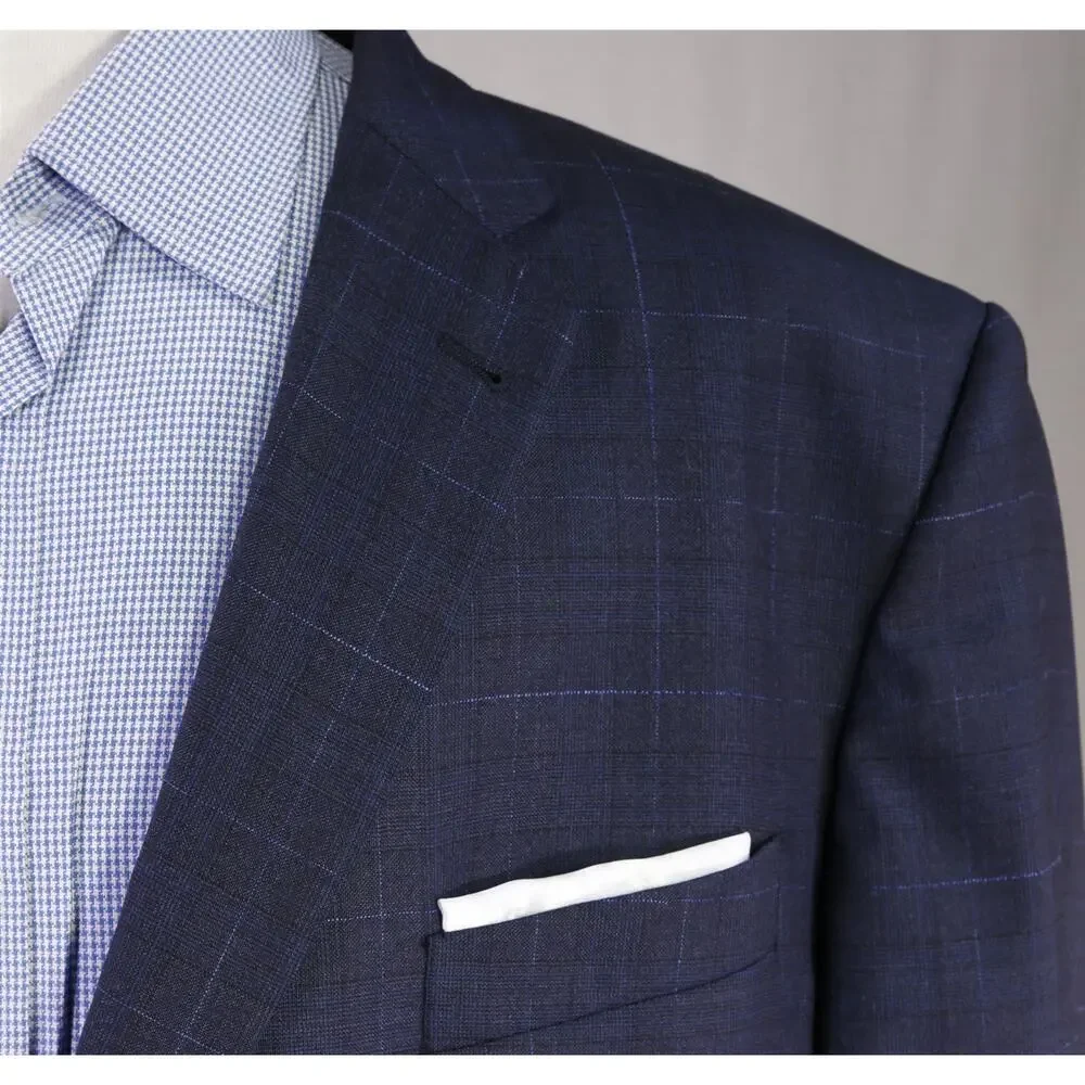 Joseph Abboud Loro Piana Navy Windowpane Super 130's Wool Sportcoat Blazer 48L